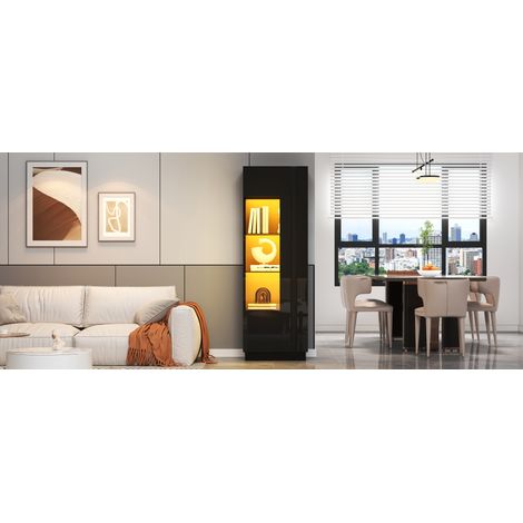 Hohe Vitrine 60x40x180 cm Schwarz Spanplatte mit LED fürs Wohnzimmer – MEUBLIV (1/5)