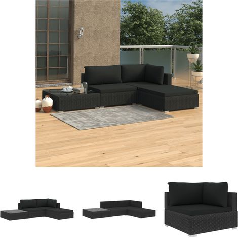 Auflagen - vidaXL 4-tlg. Garten-Lounge-Set mit Auflagen Poly Rattan Schwarz - Gartenlounge (1/5)