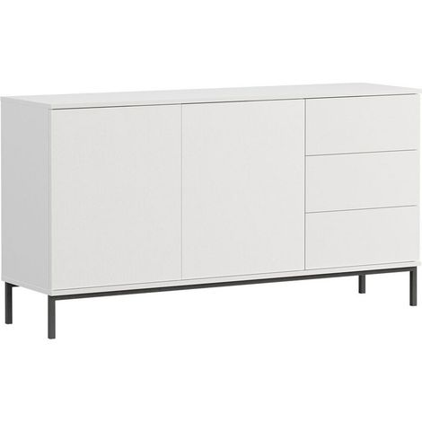 Cómoda Lomsore 104, Blanco, Con cajones y puertas, Número de cajones: 3, 80x150x41cm