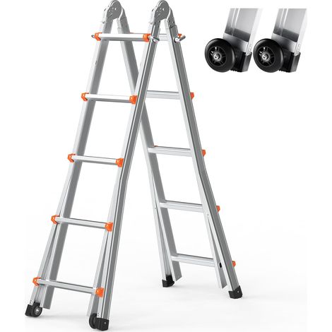 VEVOR Scala Telescopica A Frame, Scala Estensibile Compatta in Alluminio 5120 mm, Scala Pieghevole Portatile, Scala Telescopica per Camper, Compiti a Casa, Tetto Interno ed Esterno, Carico 149,7 kg (1/5)