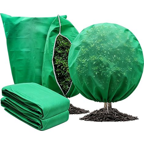 Housse de Protection Hivernale pour Plantes en Tissu Non Tissé Vert 0.6x0.8m avec Cordon de Serrage, Couverture Anti-Gel et Isolation Thermique pour Jardin