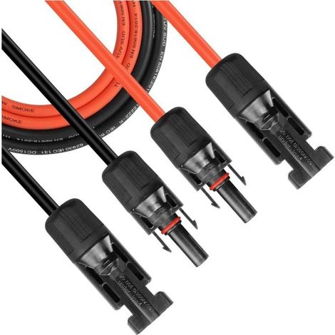 Online Store 3m 2xCâbles d'Extension 6 mm²/10 AWG, pour Panneau Solaire Photovoltaique avec IP65 Etanche avec Connecteurs Femelle et Mâle sur Câble de raccordement (1/4)