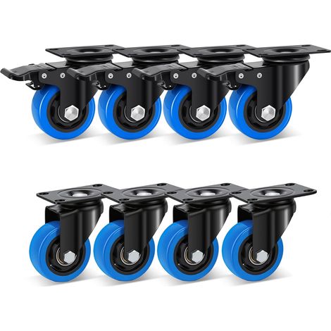 75mm Roulettes Charge Lourde avec Frein à Double Blocage, Polyuréthane Roulettes Pivotantes pour Meubles Demenagement Charge 135KG Par Roulette, Roue de Transport(4 Freins + 4 Universels) (1/5)