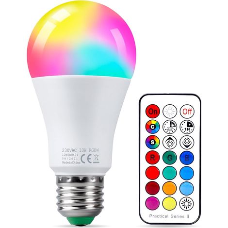 Ampoule LED Couleur 10W E27 LED Couleur Changement Dimmable RGBW Lampe avec Télécommande Fonction de Mémoire et Minuterie Edison Ampoules Intelligentes, pour Maison Bar Fête Lot de 1 (1/5)