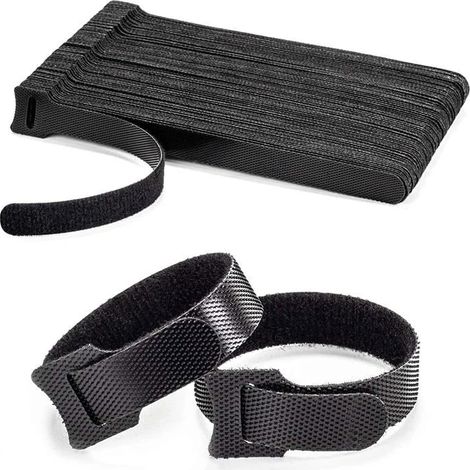 100 attaches Velcro réutilisables pour la gestion des câbles et des fils électriques, noires, 150 mm x 12,5 mm (1/5)