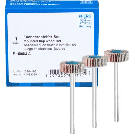 PFERD TOOLS Fächerschleifer-Set Korund Ø15x5mm Schaft-Ø3mm A 80,120 und 180 für Feinschliff& Finish (1/5)