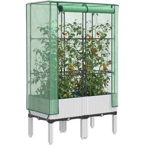 Hochbeet mit Gewächshaus-Aufsatz Rattan-Optik 80x40x140 cm
