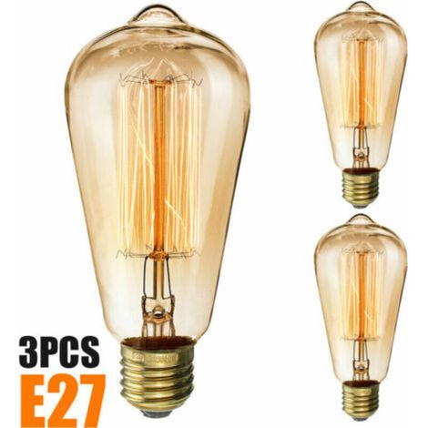 MSBD - Set of 3 Vintage Edison Light Bulbs 40W E27 Screw Filament Bulb ST64 Retro Antique Style Warm White 3000K Ra 90 Amber Glass (1/5)