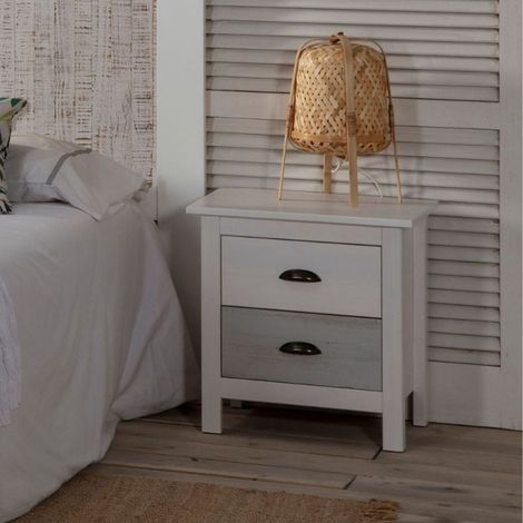 Comodino in legno massiccio bianco e grigio Romantica 46x35x49,5H – Eleganza Naturale con 2 cassetti (1/5)