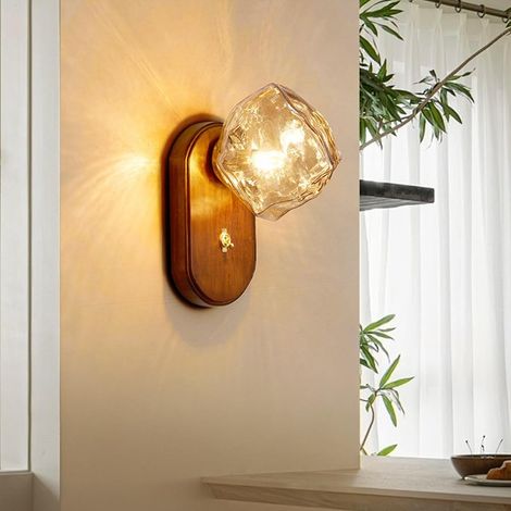 Vintage-Wandleuchte aus Glas und Holz, G9-Wandlampe mit Schalter für den Innenbereich, für Schlafzimmer, Wohnzimmer, Nachttisch, Küche (Bernstein) (1/5)