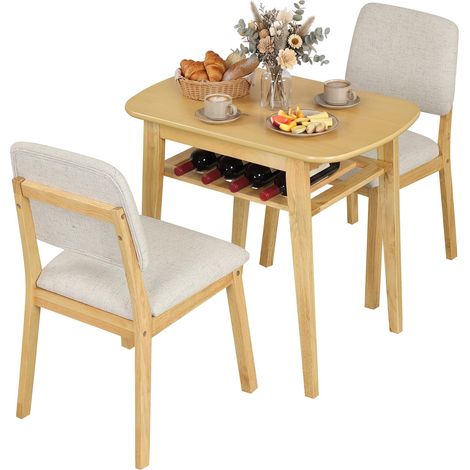 COSTWAY Set Tavolo 2 Sedie Pranzo Tavolino Salvaspazio Mobile Legno Ripiano Portabottiglie Aperto Mensola Telaio Metallo Resistente Cucina Elegante Persone Po (1/5)