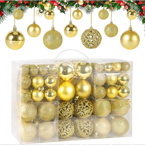 100-teiliges goldenes Weihnachtskugel-Set, Schachtel mit bruchsicheren Weihnachtskugeln aus Kunststoff, Weihnachtsbaumschmuck (AAA) (1/5)
