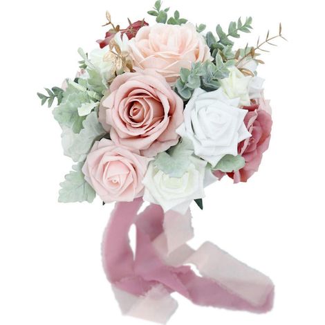 Künstlicher Rosenstrauß mit grünen Blättern, künstliche Seidenblumen (1/5)