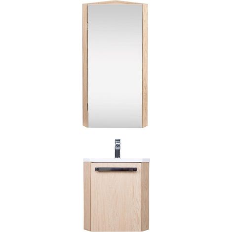 Conjunto de lavabo de esquina suspendido SKINO con mueble con espejo