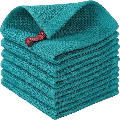 Serviette de cuisine en coton épais absorbant, tissu gaufré nid d'abeille, torchon à carreaux uni, carré lavable pour les mains, lot de 2 (1/4)