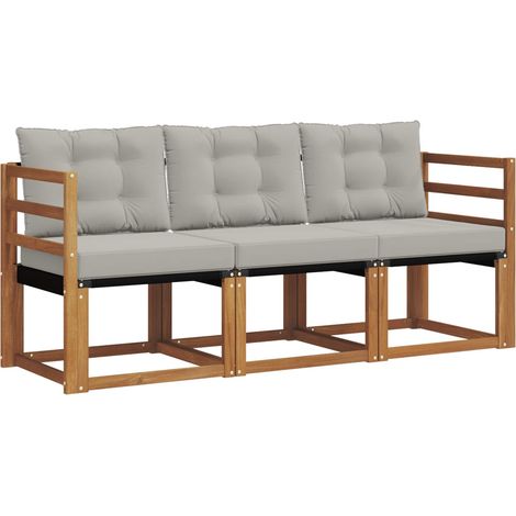 Outdoor Sofa Set with Cushion 3 pcs Natural and Light Grey vidaXL