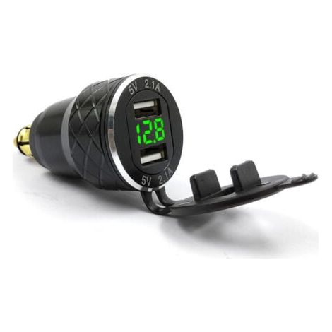 USB-Handy-Ladegerät für Motorrad, europäischer Stecker für BMW Ducati, Spannungsanzeige aus Metall, Autoladegerät, grün (1/4)