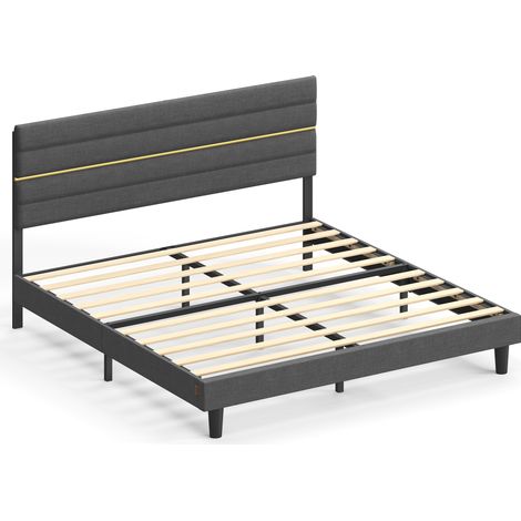 Vasagle – Lit double 180x200 cm – Cadre en métal et bois massif – Tête de lit rembourrée ajustable – Stable et élégant – Gris ardoise