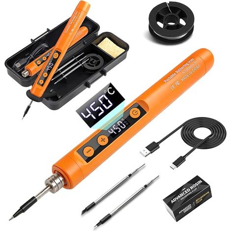 Portable Soldering Iron Kit, Adjustable Temperature 180-450°C, 72W Wireless Soldering Iron Kit, 3 Replaceable Welding Tips, USB Rechargeable, LCD Display, for Precision Electronics, DIY (1/5)