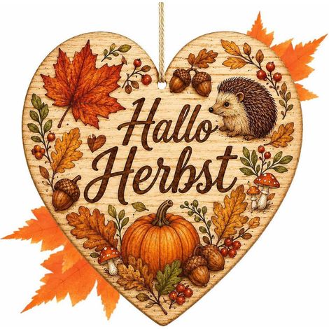 Holz Anhänger Herz "Hallo Herbst" mit Aufhängung, Deko für Zuhause (1/4)