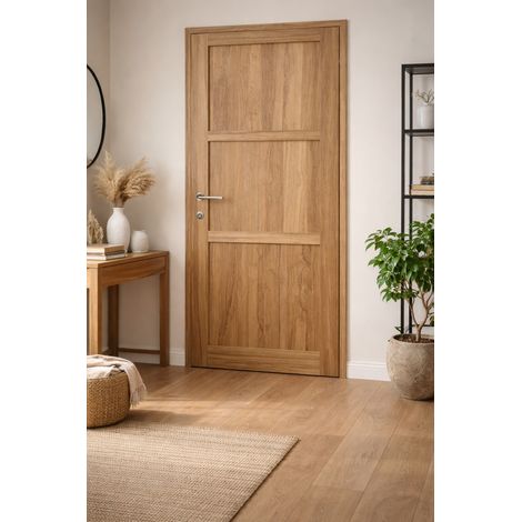 Bloc Porte Bois Frake 3 Panneaux H204 X L73 Cm Côte Tableau P.droit, Poignee Pomerol Gd Menuiseries