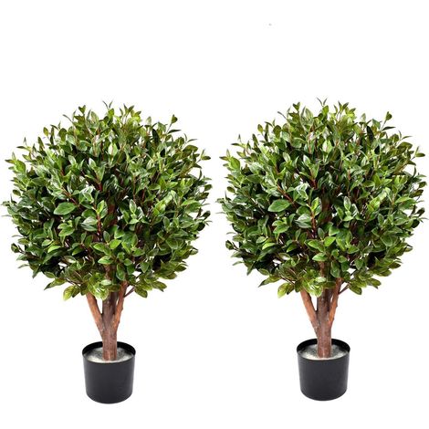 90cm Pair of UV Resistant Gloxinia Ball Topiary with 1608 Leaves and Natural Trunk (1/4)