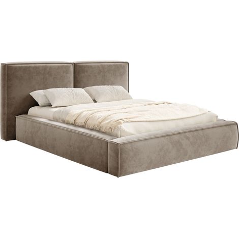 Selsey Tilves – Polsterbett 200x200 mit Bettkasten, Lattenrost, Velours, hellbraun