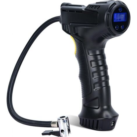 Compresseur d'air sans fil 120 W – Gonfleur de pneus avec 3 buses – Éclairage LED – Rechargeable USB – Pression max 150 psi (1/4)