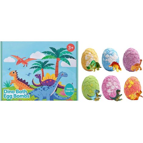6 pièces Bombes de bain en forme d'œuf de dinosaure avec jouets dragons surprises à l'intérieur, petits cadeaux pour les paniers de Pâques des tout-petits de 3 ans et plus, bombes de bain effervescent (1/5)