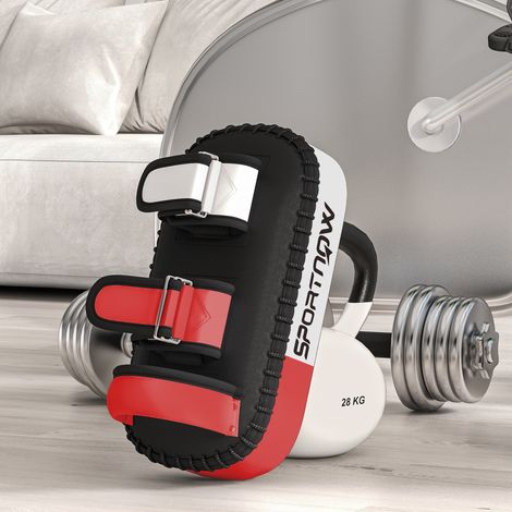 Protector de patadas para Muay Thai y kickboxing, con cubierta de cuero sintético, 0,4 kg, 38x20x18 cm, negro/rojo/blanco (1/5)