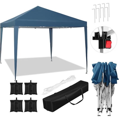 WOLTU Gazebo 3x3 Carpa de jardín Plegable Impermeable para Parque Infantil portátil al Aire Libre con Juego de 4 Sacos de Arena Azules + Juego de 4 Sacos de Arena