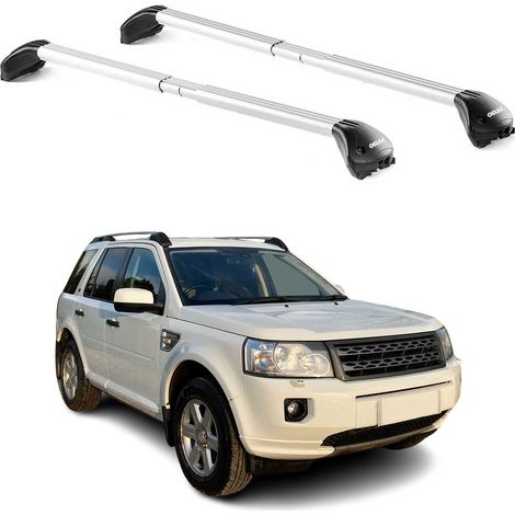 OMAC Barres de toit transversales certifiées TÜV pour Land Rover Freelander II L359 2007-2015 – Verrouillables (4 antivols) – Charge max 100 kg – Sangle inox + protection caoutchouc Argent (1/4)