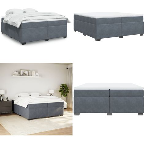 Sommier à lattes de lit et matelas Gris foncé 200x200cm Velours - Lit Double - Lit Velours - Lit Avec Sommier - Matelas À Ressorts Ensachés - Literie - Home & Living (1/5)