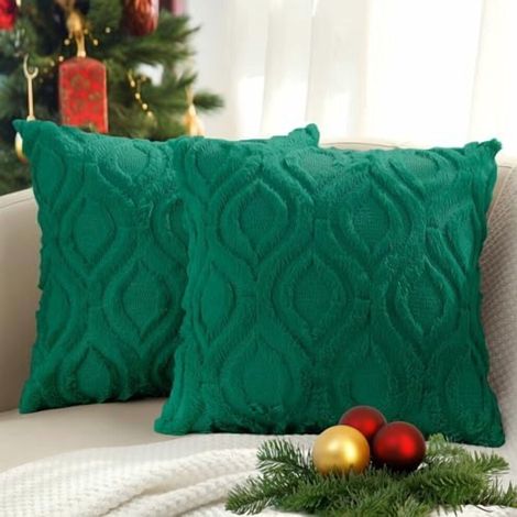 Juego de dos fundas de almohada de 40x40 cm, de suave imitación de lana de color verde liso, estilo rústico, unisex, cuadradas, ideales para sofás, camas y salas de estar.