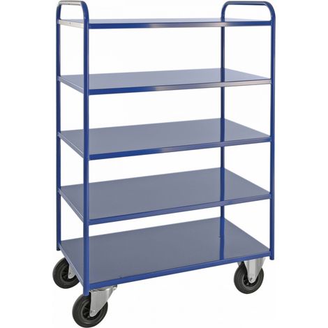 Kongamek Etagenwagen voll verschweisst 1470mm hoch mit 5 Böden in blau und Bremse