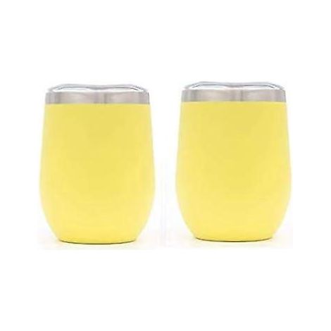 Lot de 2 verres à vin sans pied de 35 cl avec couvercle, en acier inoxydable à double paroi isolée sous vide, tasses de voyage (jaune, 35 cl) (1/4)