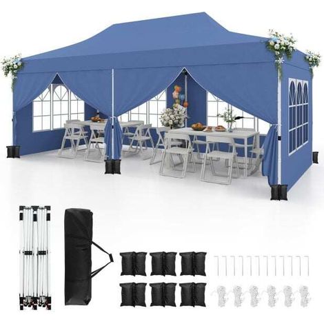 Tente de réception pliante bleue 3 x 6 m en Oxford avec 6 parois amovibles et sac de transport pour jardin, fêtes et mariages (1/5)