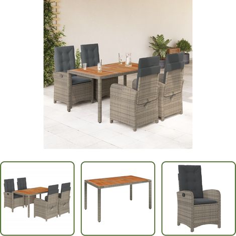 vidaXL Gartenessgruppe -  5-tlg. Garten-Essgruppe mit Kissen Grau Poly Rattan (1/5)