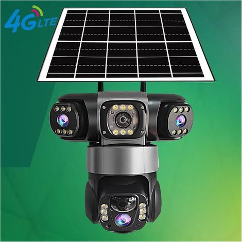 Telecamera solare per esterni V380 Pro da 15 MP, tripla lente, sicurezza IP 4G, vista panoramica a 360°, rilevamento del movimento PIR, visione notturna, videosorveglianza (scheda 4G CAM 64G) (1/4)
