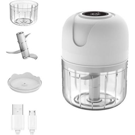 Mini hachoir à ail électrique, robot culinaire portable sans fil, mélangeur 250 ml Mini hachoir à ail pour ail, légumes, fruits, oignons, viande, salades, aliments pour bébés, condiments (Blanc 250ml) (1/4)