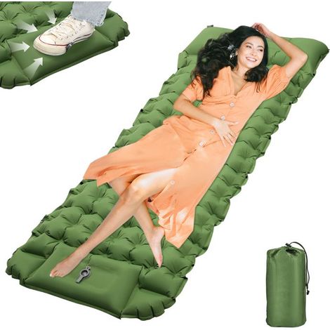 Matelas de camping pliable autogonflant - LXMZYJ - 1 personne - 10 cm - Ultraléger 890 g - Pompe à pied & coussin (1/5)