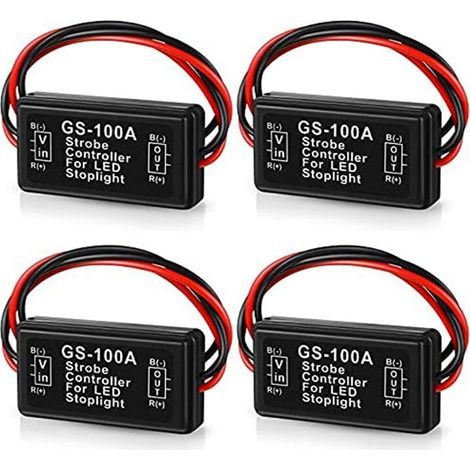 Module de Clignotant de Feu Stop GS-100A, 12-24V 2A 24W ContrôLeur de Frein éLevé ContrôLeur D'Invite de SéCurité de Feu ArrièRe 4 PièCes (1/2)