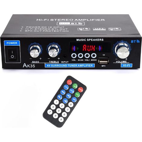 Amplifier Mini Amplifier 500W 2 Channel Bluetooth Stereo Amplifier with FM Radio, USB, SD, RCA, MIC In, Audio Amplifier for Home or Car