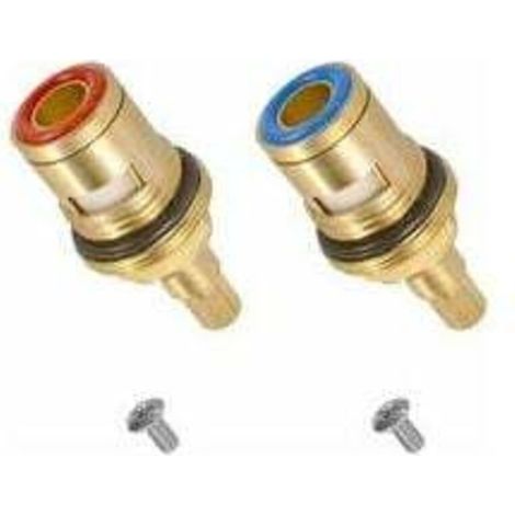 Tête a Disques Céramique 1/2 Cartouches Céramique Mitigeur Robinet, Universs de Rechange Valves Robinet en Laiton Quart de Tour pour Cuisine Salle de Bain (1 Bleu + 1 Rouge)