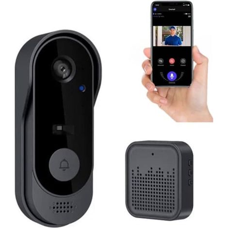 Sonnette connectée WiFi avec caméra, étanche, 36 Go + 1080p HD, vision nocturne infrarouge, sonnette sans fil, moniteur de sécurité, interphone vidéo, rechargeable par USB (1/5)