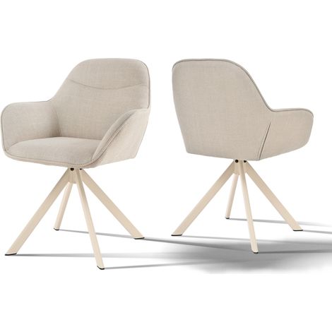 Goeurvant Sedia girevole a 360° con seduta morbida, schienale curvo elegante e braccioli ergonomici, comfort elegante per ogni stanza- Set di 2 - Beige - Tessuto testurizzato (1/5)