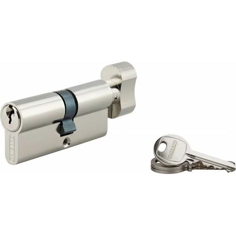 Cylindre de serrure à bouton SA 30Bx35mm – Anti-arrachement avec 5 goupilles – 3 clés en acier nickelé – Pour portes d'entrée (1/2)