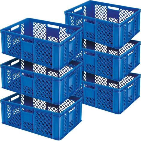 BRB Lot de 6 paniers empilables ajourés/empilables, L x l x H 600 x 400 x 240 mm, qualité alimentaire, qualité industrielle (bleu)