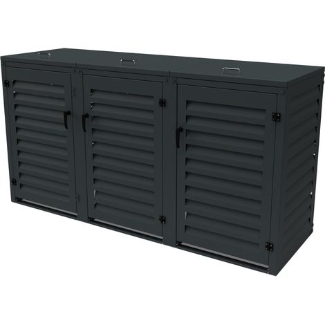 Cache Poubelle Triple en Aluminium thermolaqué 3x240 Litres - Gris anthracite (1/5)