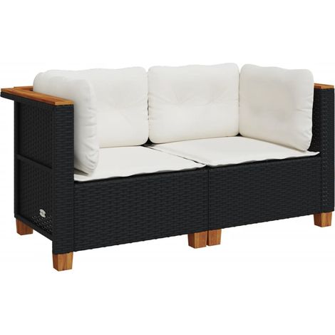 Canapés d'angle de jardin Divan de jardin et coussins 2 pcs noir résine tressée (1/5)